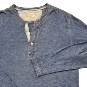 Faherty Brand Blue Heathered Long Sleeve 3-Button Henley Shirt Mens Medium